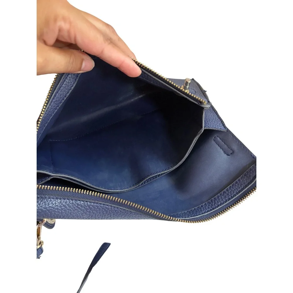 Sondra Roberts Square Navy Blue Pebbled Crossbody Bag Gold Hardware Slim Clutch